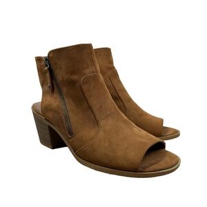 Rocket Dog Peep Toe Booties Ankle Boots Brown Suede Block Heel Side Zip Women 10